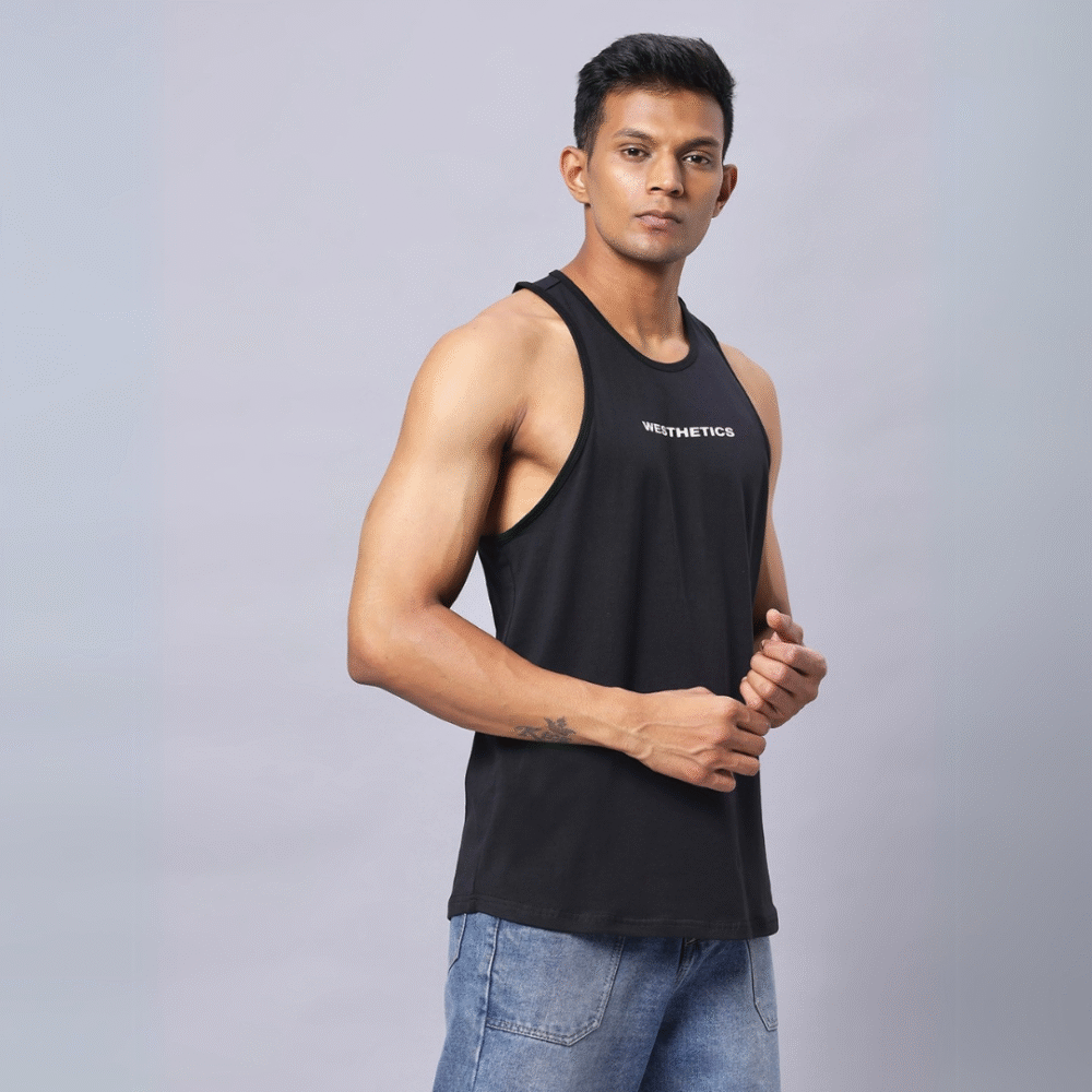 Black Stringer – 50% Cotton, 50% Lycra | Men’s Gym Fit - Image 2