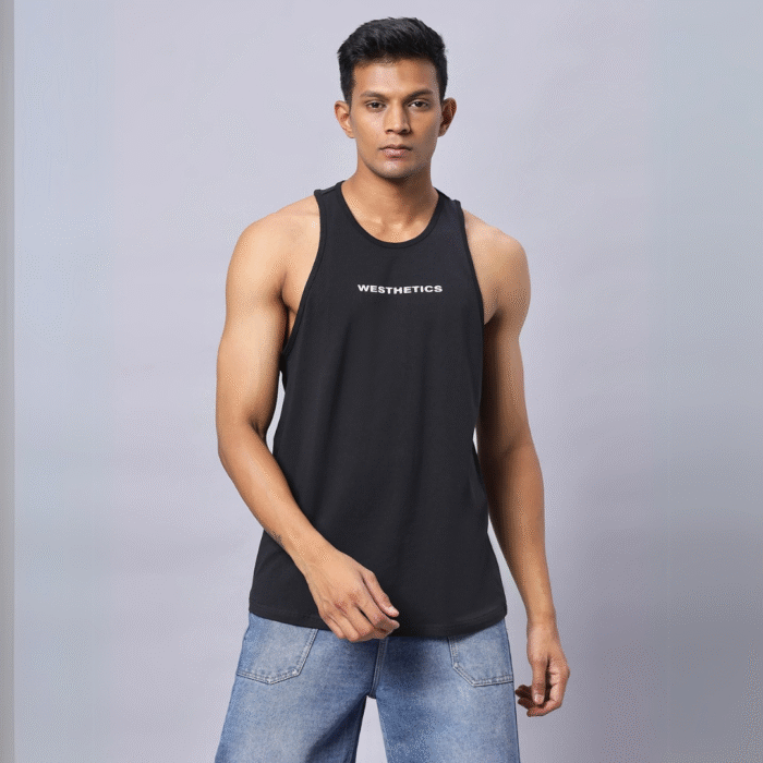 Black Stringer – 50% Cotton, 50% Lycra | Men’s Gym Fit