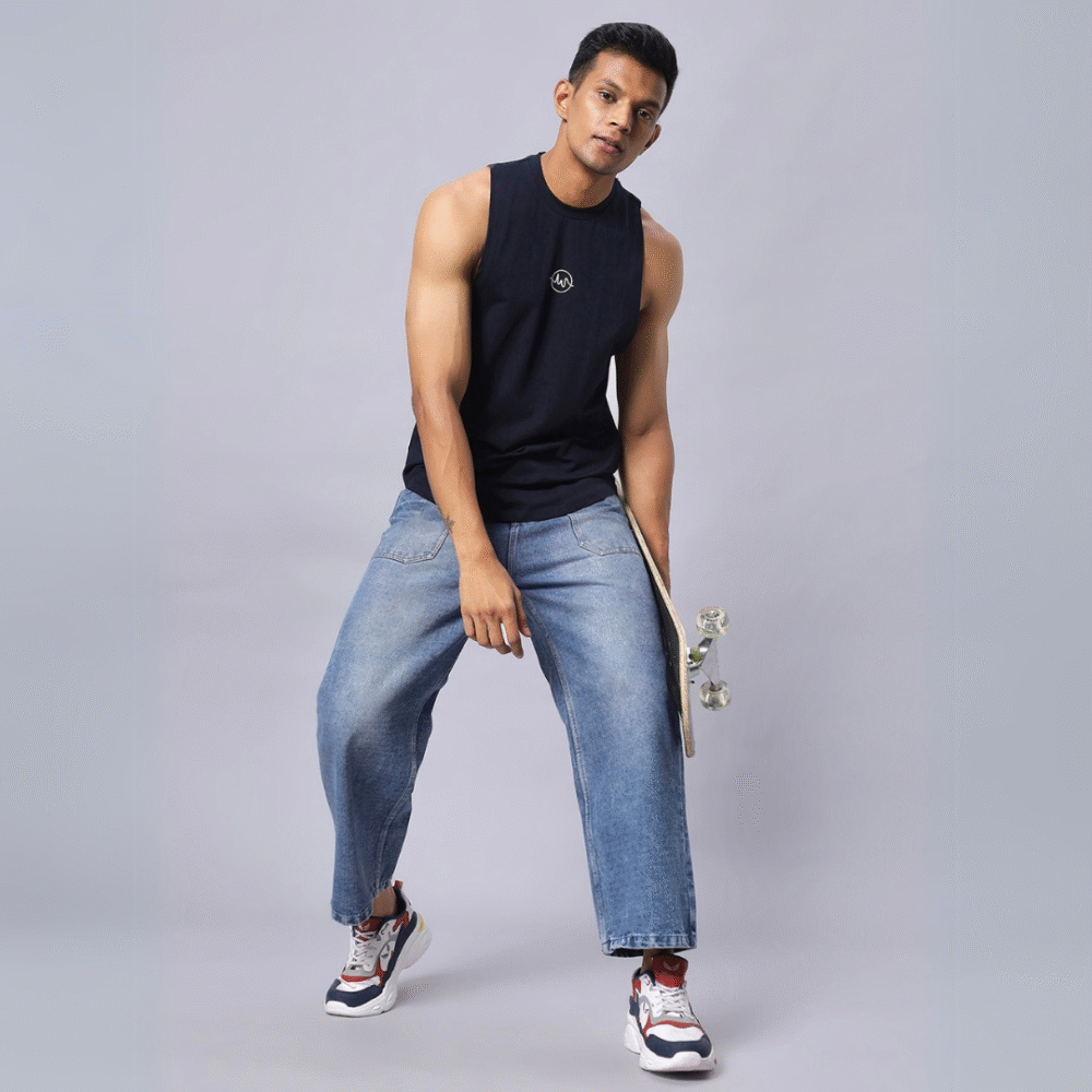 Navy Blue Sleeveless Tank – 50% Cotton, 50% Lycra | Men’s Fit - Image 4