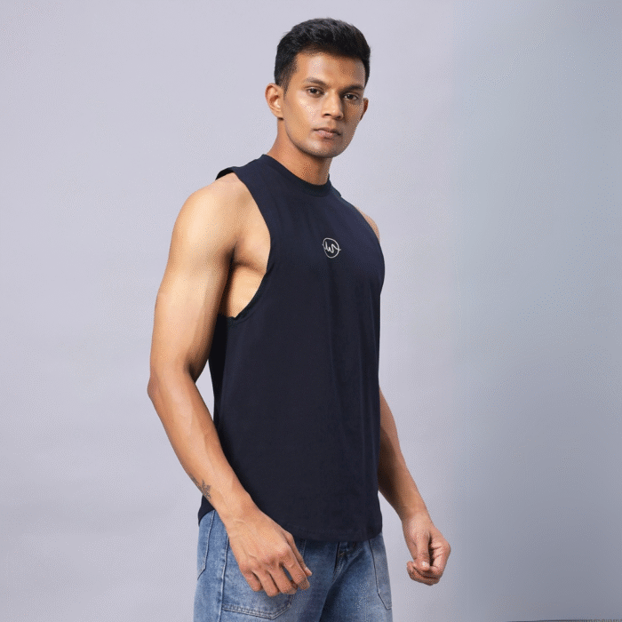 Navy Blue Sleeveless Tank – 50% Cotton, 50% Lycra | Men’s Fit