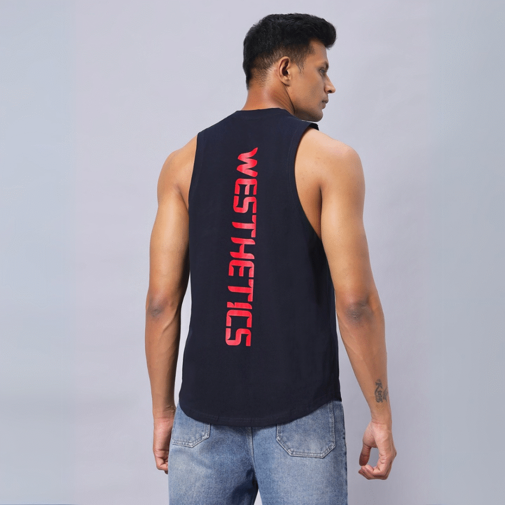 Navy Blue Sleeveless Tank – 50% Cotton, 50% Lycra | Men’s Fit - Image 2